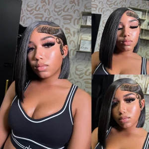 Straight Short Bob Lace Front Human Hair Closure Wig Brazilian Black Wig