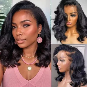 Body Wave Short Bob Lace Front Human Hair Wig  Pre Plucked