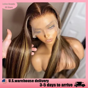 straight highlight honey blonde colored lace front wigs human hair